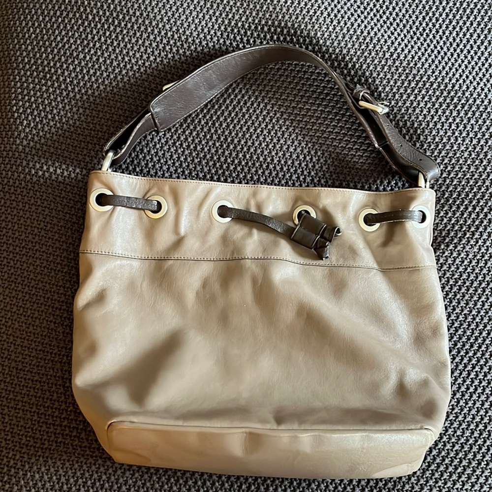Garnet Hill Beige Shoulder Bag with Dark Brown Strap